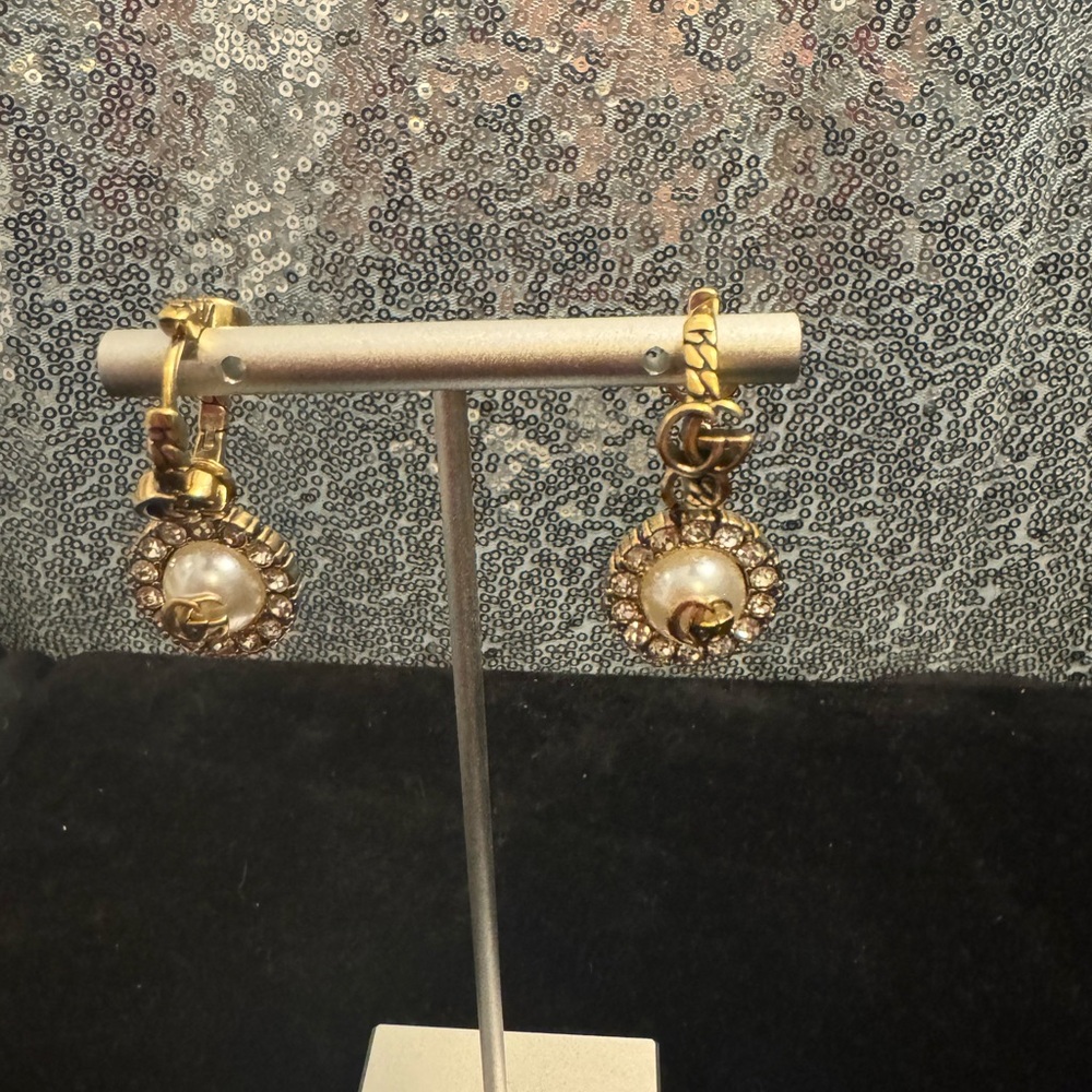 Gucci Gold and Pearl Hoop Earrings